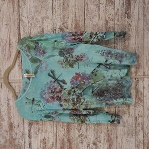 Teal floral long sleeve top